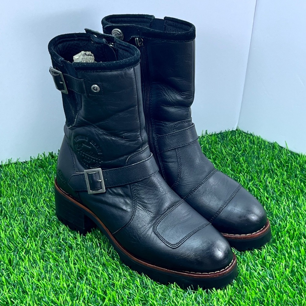 Genuine Indian Motorcycle Black Leather‎ Buckle Zip Biker Boots Women's Sz 7